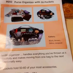 Purse organizer insert with 16 pockets in zebra print NEW